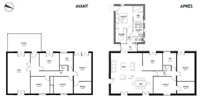 Extension/rnovation d'une maison  Ternay : Extension/rnovation maison Ternay - Plans avant/aprs