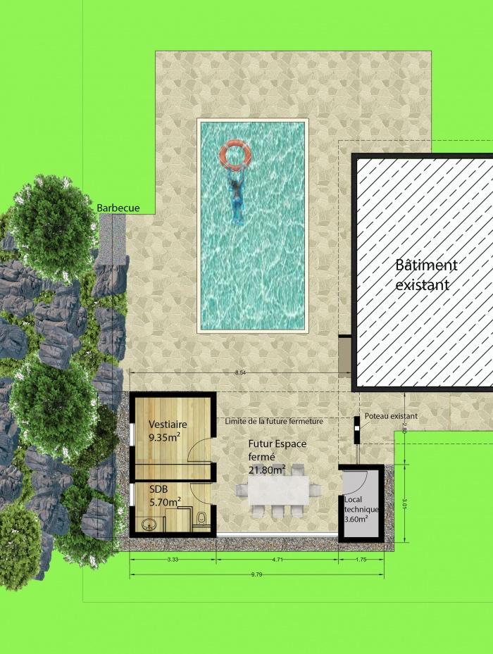 Cration d'un POOL HOUSE : PLAN COULEUR